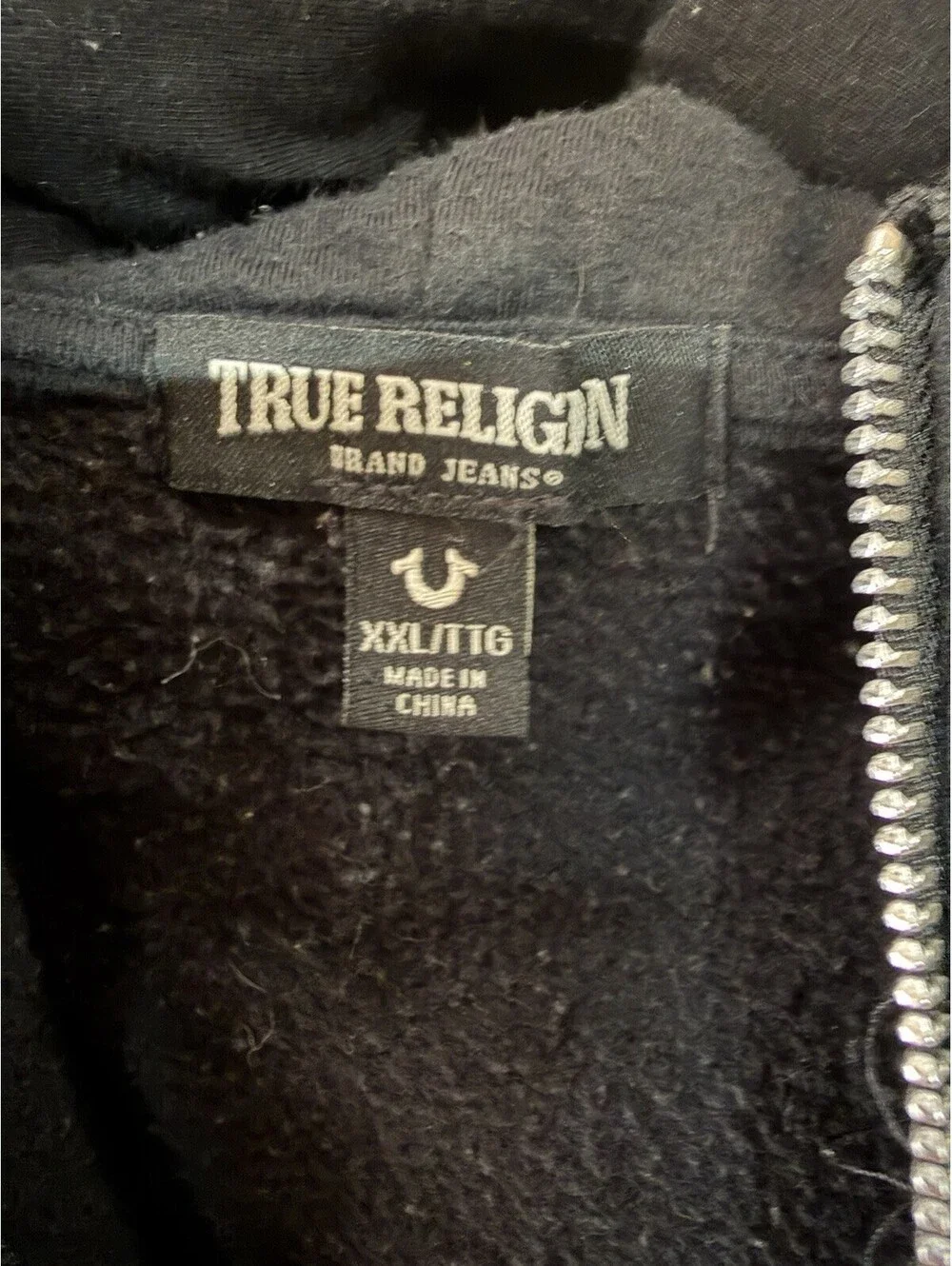 True Religion Mens Black Hoodie Zipper Jacket, Size XXL